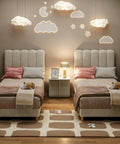 Heavy Duty Twin Platform Bed Frame With Sleek Wooden Headboard in a cozy children's room setup with two beds.