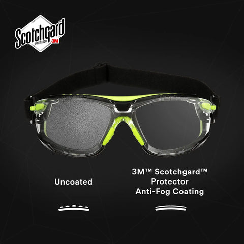 Solus 1000 Series Safety Glasses with Scotchgard No-Fog Coating, clear lenses, green and black frame, TPE gasket, front view