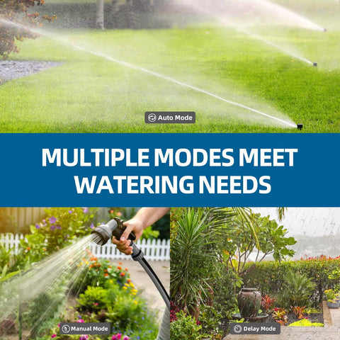 Outdoor Sprinkler Timer with Digital Programmable Settings for Garden Hose, rain delay, manual mode, lawn irrigation