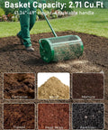 Heavy Duty Workhorse 24 Inch Compost Spreader With Push And Tow Handle Five Height Adjustable Powder Coated Steel Garden Spreader in use.