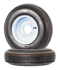 Two Pack Trailer Tire On Rim Set 4.80 8 480 8 4.80 X 8 White Wheel With 16.5 Inch Overall Diameter Load B Four Lug On 2.83 Inch Center Bore