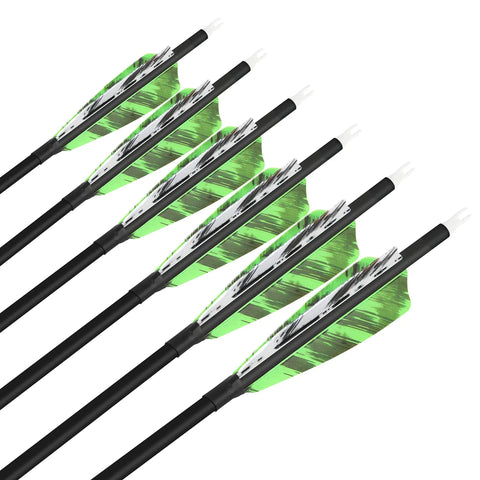 Six Or Twelve Pack Carbon Arrows 500 Spine With 4 Inch Turkey Feather Fletching, 28, 30, 31 Inch Lengths, 100 Grain Removable Field Tips
