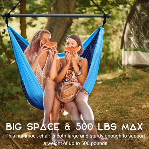 Two people sit on an Ultra Portable Hammock Chair For Indoor And Outdoor Use Great For Chill Time Go Anywhere Hanging Swing