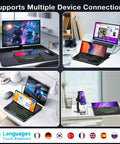 Dope 82 Key Mechanical Keyboard Featuring A Massive 13 Inch Foldable Touchscreen Monitor connected to multiple devices at a desk.