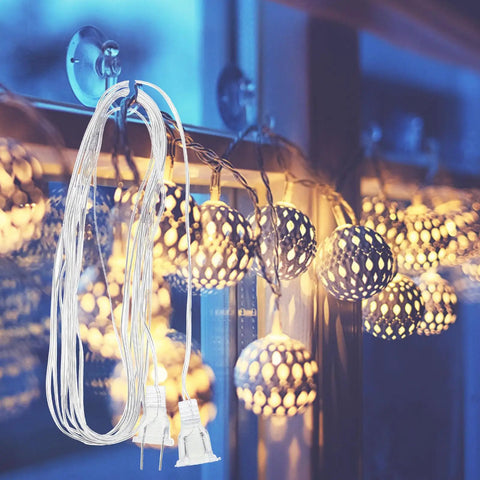 Clear Extension Cord Invisible Indoor Outdoor Light Extender 16 Feet Flexible Cord For LED Strips And Curtain Lights Multi Pack No Fuss Easy Plug Decor And Party Lighting hanging by decorative lights.