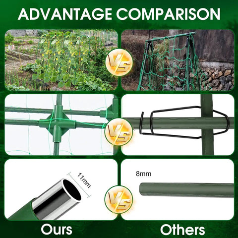 Advantage comparison of Metal Garden Arch Trellis For Climbing Veggies 50x48 Inch U Shaped Plant Support for cucumbers tomatoes.