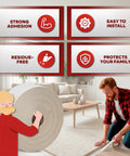 Man applying Double Sided Carpet Tape That Keeps Area Rugs In Place and Stays Put on Hardwood and Tile Floors without Residue