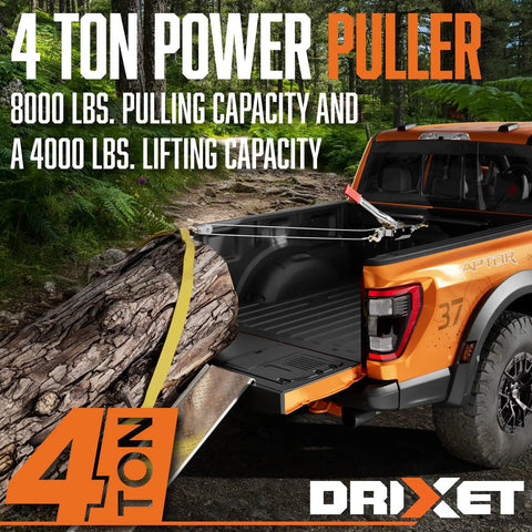 Heavy Duty Come Along Winch 4 Ton Hand Puller with Cable towing large log into truck