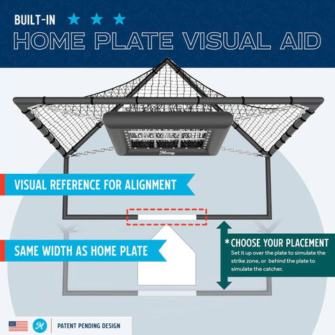 Built-in visual aid for Heavy Duty 9 Hole Baseball Pitching Net With Built In Backstop And Suspended Strike Zone Target.