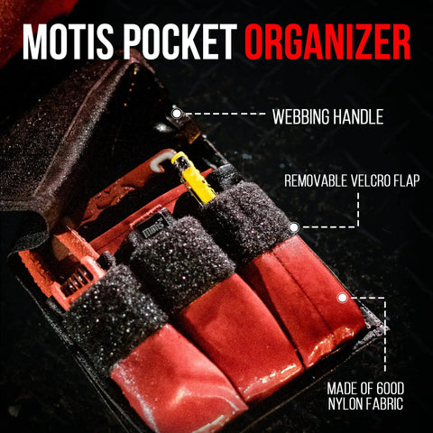 Open Firefighter Pocket Tool Organizer Pouch with Webbing Carry Handle showing compartments, made of durable 600D nylon fabric.