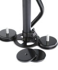 Base of Telescoping Video Stabilizer System With Quick Release Plate And Micro Balancing For DSLRs And Camcorders Up To Four Point Four Pounds Three Axis Gimbal With Ergonomic Grip Adjustable Post And Counterweights Optional Vest And Arm showing counterweights and post attachment
