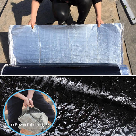Heavy Duty Self Adhesive Roofing Tape Rock Solid Waterproof Asphalt Membrane Roll being handled, showing texture and usage.