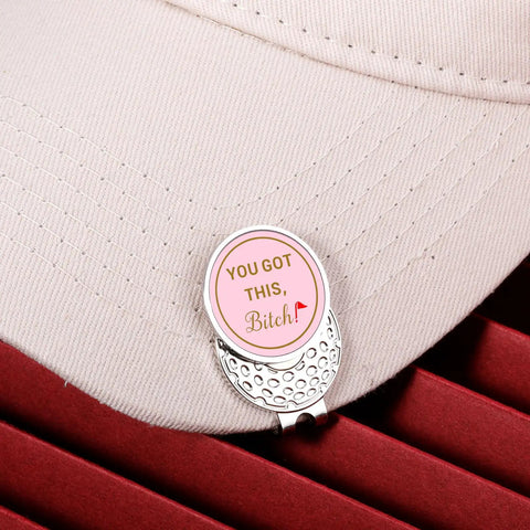 Cute Pink Golf Ball Marker Hat Clip For Women Gals Golf Accessory Fashionable Ball Marker Clip For Visors Hats Belts Pockets And More A Fun Gift For Valentine Easter Birthdays And Just Because on white cap