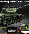 T34 RC Tank Replica With Dope Smoke And Lights showing shooting airsoft BBs feature and bullet hatch detail