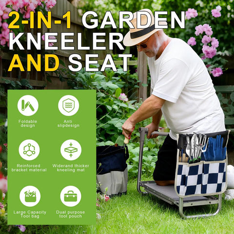 Best Bang For Your Buck Ultimate Garden Kneeler And Seat With Wider 10.2 Inch Pad And 1.6 Inch Thick EVA Foam shown in use on lawn.