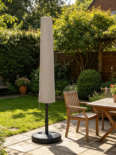 Premium 6 To 9 Foot Patio Umbrella Cover With Waterproof Oxford Fabric Zipper And Rod on closed umbrella in garden