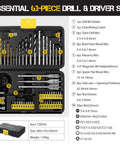 Hi-Spec 63-piece drill and driver set in black case with twist, brad point, masonry bits, hole saws and nut drivers