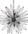 Asteroid Sputnik Crystal Pendant Chandelier, Five Light Mid Century Modern Black Metal Fixture With Adjustable Chain
