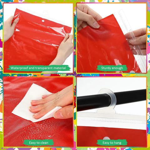 30 Piece Hanging Book Storage Bags With Hooks Clear Book Buddies showing red PVC bag, waterproof and durable, easy to hang