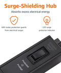 Built Like A Tank 16 Outlet Surge Protector Power Strip With 6 Foot Extension Cord Wide Spaced Wall Mount Aluminum Housing LED indicator showing protection.