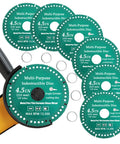 Front view of six 4.5-inch diamond grinding discs for angle grinder with 7/8 inch arbor