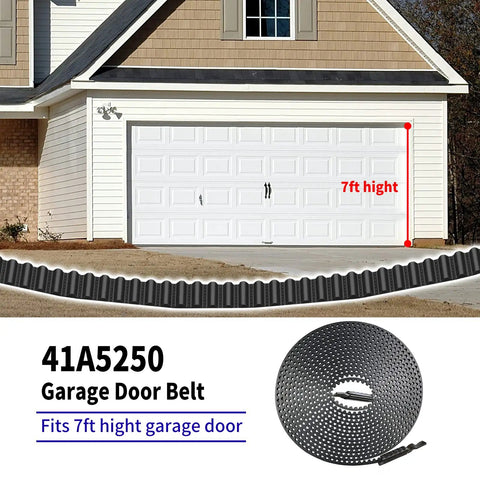 237 Inch Garage Door Opener Drive Belt Replacement For LiftMaster Chamberlain Craftsman Sentex Whisper 7 Foot Openers Quiet Operation With Rubber Ribbed Design For Smooth Low Noise Performance shown in front of white garage door