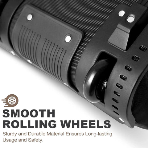 Close-up of Heavy Duty Golf Travel Bag With Wheels Soft Sided Golf Club Cover Made From 600D Polyester, focusing on wheel design.
