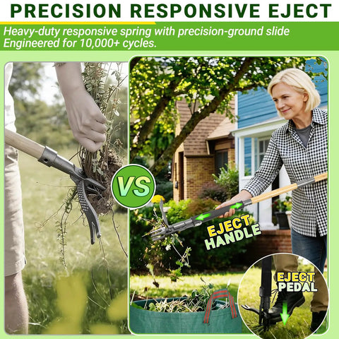 Stand Up Weed Puller Tool With Dual Action Pop Up Mechanism For Easy Weed Removal In Garden Lawn And Yard 43.5 Inch Long Durable Ergonomic Handle For Quick Dirt Uprooting, 4-claw head