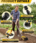 Man using 2-In-1 Manual Rotary Cultivator And Weeder With Adjustable Long Handle, 72.4 Inch, heavy duty 3-blade steel tiller.