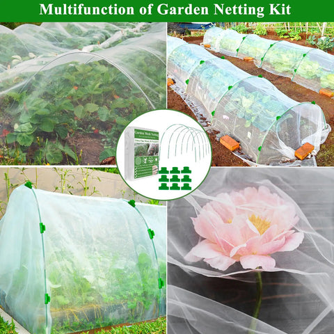 Garden Mesh Netting Kit 10 X 30Ft Ultra Fine Net With 6 Fiberglass Hoops For Raised Beds And Greenhouses Keeps Critters Out And Protects Vegetables, Fruits, And Flowers From Birds, Insects, Pests, And Animals