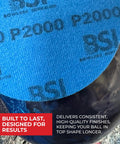 Close-up of 1000 Grit Bowling Ball Sanding Disc Kit for Resurfacing Machines Ball Spinner and Hand Cleaning on a bowling ball.
