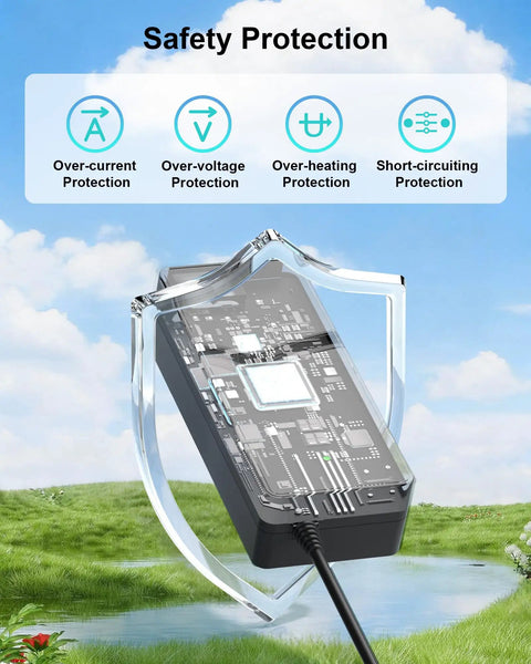 42V All In One Universal Charger For Jetson Electric Bikes And Scooters With Wide Compatibility showing safety protection features