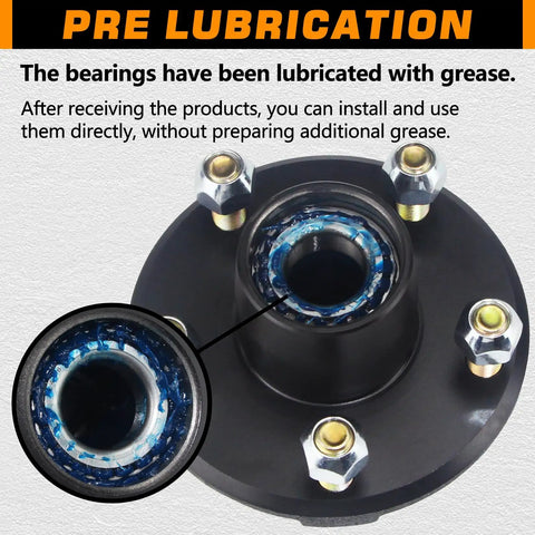 Pre-lubricated Two Pack Heavy Duty Trailer Hub Kit For Five Lug On Four Point Five Inch Bolt Pattern On 2000 Lb Axles