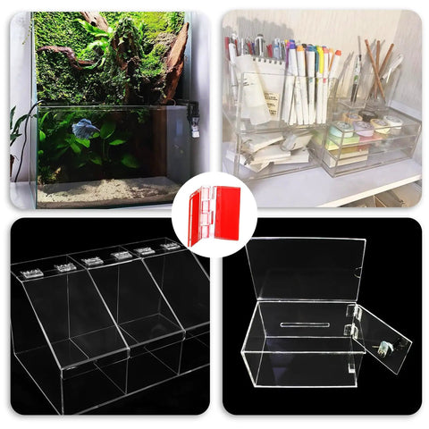 16 Pcs Self Adhesive Clear Acrylic Hinges 35x25mm Small Hinges For Crafts Aquarium Lids Cabinets and DIY Projects