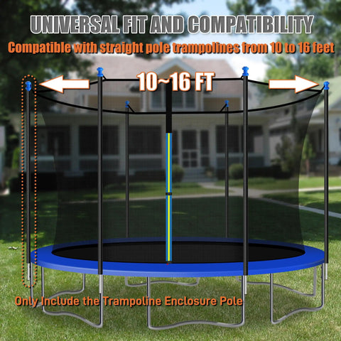 Universal Trampoline Pole Replacement, Heavy Duty Enclosure Straight Pole for 10-16 ft frames in backyard setting.