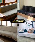 Custom Bench Cushions With Three Firmness Options Soft Medium Or Firm Ninety Plus Waterproof Scratch Resistant Fabric Six Cozy All Weather Indoor Outdoor Designs For Patio Garden And Dining Areas, displayed indoors on various seats.