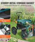 Green Garden Cart Rolling Workseat With Wheels 360 Degree Swivel Gardening Stool For Planting Wagon Scooter and storage basket