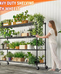 Beefy 60 Inch Wire Shelving With Wheels Heavy Duty Garage Shelving Rack On Casters Adjustable Wire Shelves With Liners Fits 27 Gallon Totes Ideal For Commercial And Warehouse Storage 60 Inch Wide 18 Inch Deep 63 Inch Tall, black 4-tier plant shelf on casters