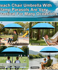 Hassle Free 360 Rotate Beach Chair Umbrella With Upf 50 Plus Sun Shield For Deck Or Golf Cart Take It Easy With Deep Cool Shade Using This Clip On Foldable Canopy Cover Sky Blue at beach, camping, outdoor sports, and fishing.