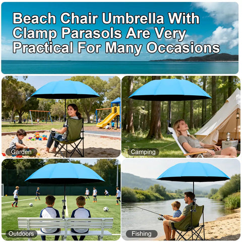 Hassle Free 360 Rotate Beach Chair Umbrella With Upf 50 Plus Sun Shield For Deck Or Golf Cart Take It Easy With Deep Cool Shade Using This Clip On Foldable Canopy Cover Sky Blue at beach, camping, outdoor sports, and fishing.