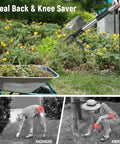 46 Inch Stand Up Weed Puller Tool in use, removing weeds from garden; ergonomic design for easy weed removal in lawns and beds.