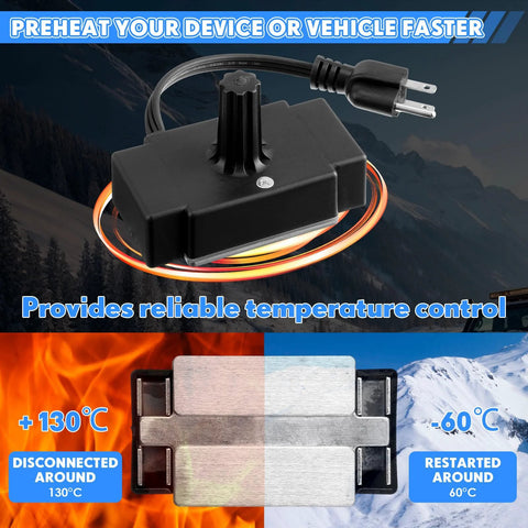 Front view of Hortsun portable oil pan heater; black rectangular magnetic engine warmer with orange coil and plug.