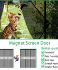 Cat interacting with Heavy Duty Magnetic Screen Door With Self Sealing Magnets Hands Free Insect Shield, showcasing mesh quality.