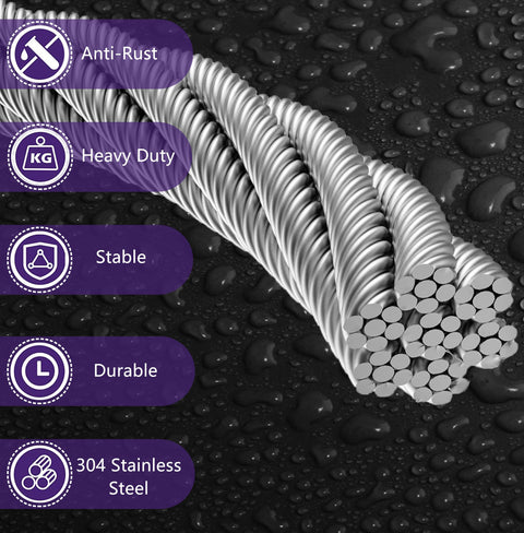 One Eighth Inch 304 Stainless Steel Wire Rope Kit 100 Feet With Loop Sleeves And Thimbles Seven By Seven Aircraft Cable