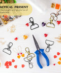 25 Heavy Duty Metal Swivel Clasp Hooks And One Inch D Ring Keychain Making Kit Featuring Smooth Lobster Claw Clasps Across Five Rich Hues on a table with crafting materials.