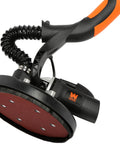 Beefy Heavy Duty 5 Amp 2 In 1 Variable Speed Drywall Sander With Dual Heads 600 To 1500 RPM, circular head, close-up angle