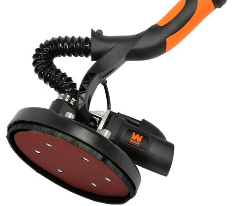 Beefy Heavy Duty 5 Amp 2 In 1 Variable Speed Drywall Sander With Dual Heads 600 To 1500 RPM, circular head, close-up angle
