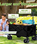 Heavy Duty Collapsible Wagon With 400 Lb Capacity For All Terrain Big Wheels Ideal For Sand Beach Camping Garden And Sports Folding Utility Cart Black shown in a garden with a picnic.