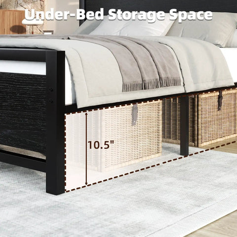 Under bed storage space features of Stylish Twin Bed Frame With Rustic Wood Headboard, 10.5 inches clearance for easy organization.