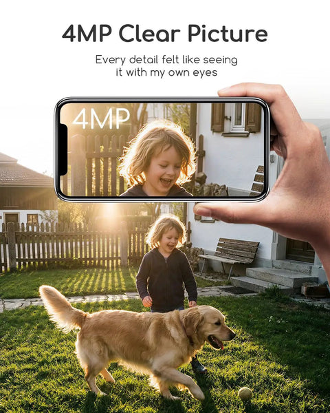 4MP Wireless Outdoor Security Camera Solar Powered No Subscription PIR Detection 2.5K Color Night Vision Wide Area Coverage.